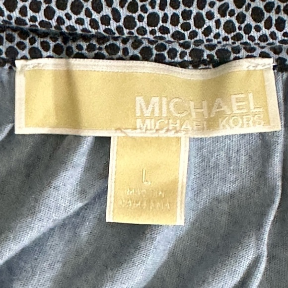 Michael Kors sz lg top in blues tone neckline has gathers 3/4 sleeve ruffle edge - Picture 12 of 14